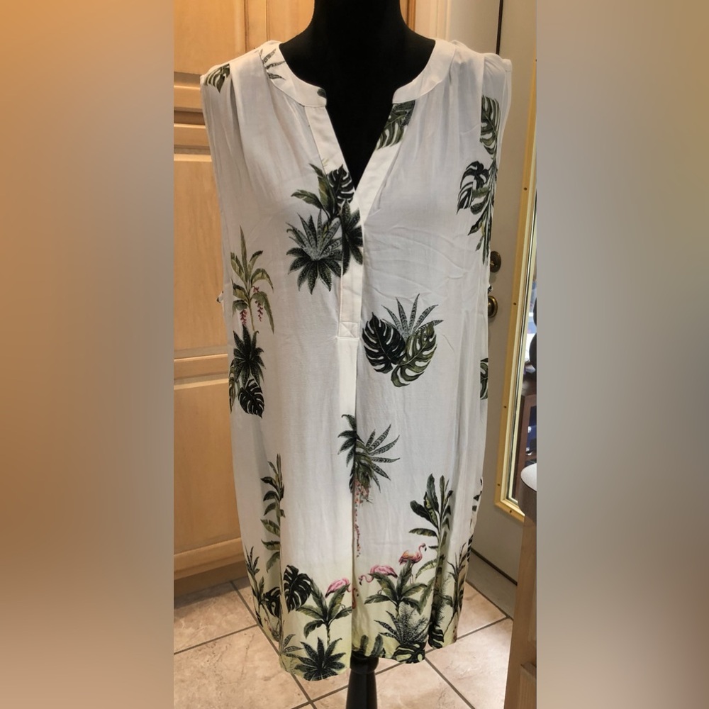 Cynthia Rowley Tropical Leaf Print Sleeveless Tunic Tank Top 2X
